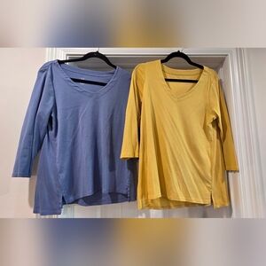 Bundle Of J. Jill V-Neck Blouses in Blue and Yellow/gold